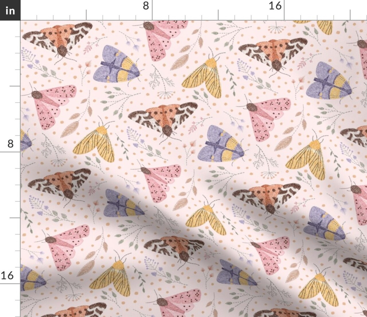 Pastel Moths Butterflies Blush Pink Feminine Mustard Gold Lavender Spring Custom Printed Fabric by Spoonflower Various Fabrics by the Yard or Fat Quarter